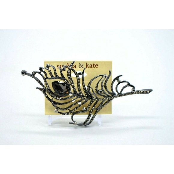 Sophia & Kate Jewelry - Sophia & Kate Black Rhinestone Large Peacock Feath